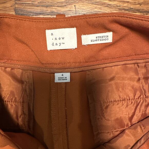 A New Day Sz 4 Womens Orange Wide Leg High Rise Chino Pants Cotton Stretch Boho - Picture 3 of 6
